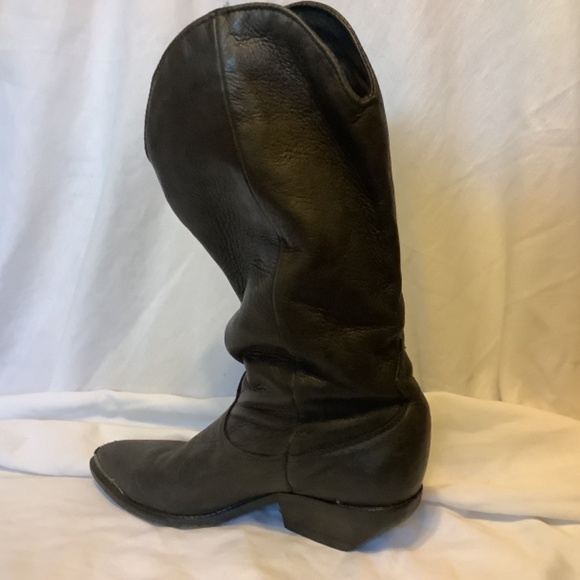 Vintage size 8 Western style black leather fringe cowboy boots made in USA - Picture 2 of 16